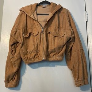 Corduroy Crop Zip Up Jacket